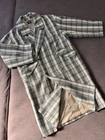 더블 네임 체크 무늬 롱 코트