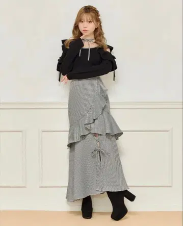 apres jour 레이스업 리본 스커트 블랙 계열 기타 프리