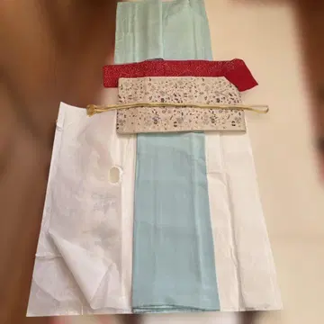 기모노용 잡화 세트 스카이블루 빨간색 꽃무늬