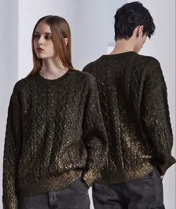 [ CLEL ] 호일 프린트 케이블 크루넥 니트