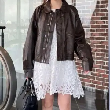 카스타네 인조 가죽 숏 블루종 브라운