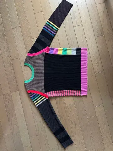 멀티 컬러 스트라이프 긴팔 니트 40