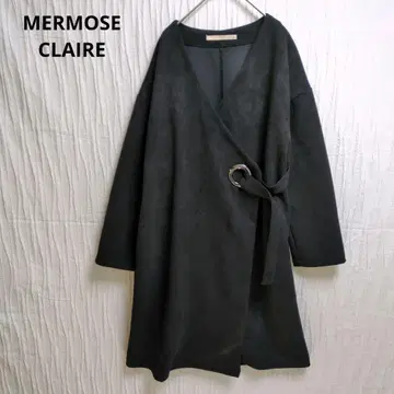 멜로즈 클레어 롱 코트 랩 코트 스웨이드 느낌 링 벨트 포함 블랙