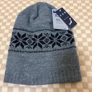 그레이 눈꽃 패턴 코피롱 니트 모자