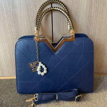 네이비 기하학 패턴 핸드백