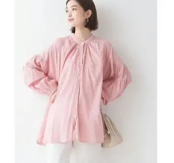 HAPTIC 면 레이온 개더 셔츠 옴네스 하프틱 핑크