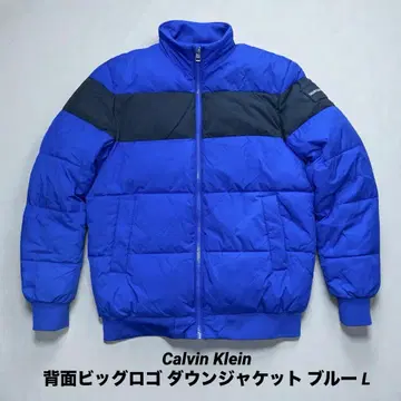 캘빈클라인 육중한 경량 충전솜 뒷면 빅 로고 다운 자켓 블루 L