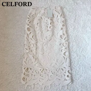CELFORD 리본 레이스 타이트 스커트 38 화이트