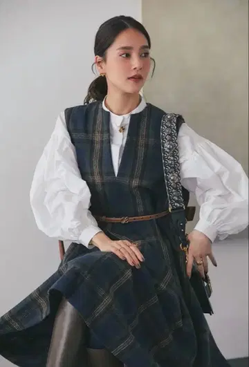 seventen 울 체크 점퍼 스커트 원피스