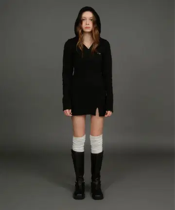 ACLENT 후데트 리브 미니 드레스