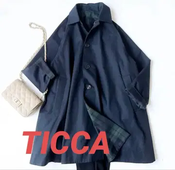 티카 리버서블 스텐 칼라 숏코트 다크 네이비 타탄 체크