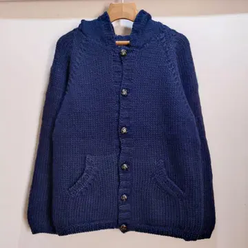 Nepenthes 코위찬 니트 후드티 가죽 엘보 패치 네이비