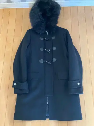 ZARA 퍼 후드 더플 코트 블랙 여성용 M