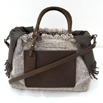 새상품급 genten 코페르토 2way 숄더백 울 x 가죽 그레이