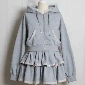 pium 사다리 레이스 프릴 후드티 세트 그레이