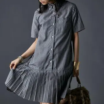 밑단 플리츠 미니 셔츠 원피스