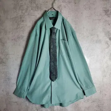 [넥타이 셔츠] 구제 의류 빅 사이즈 페이즐리 그린 다크 그레이 레트로