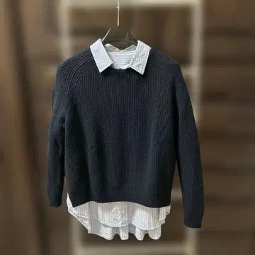 자유구 다크 블루 리브 크루넥 스웨터 3B