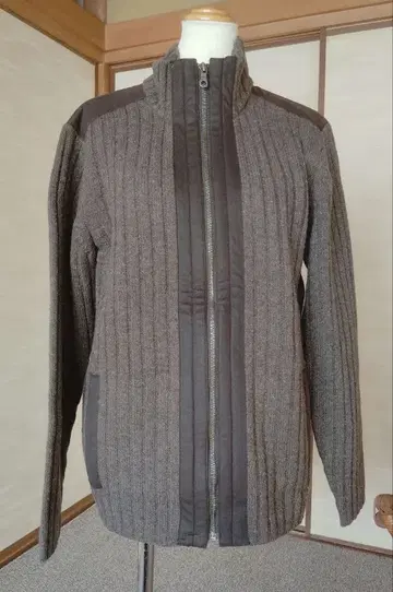 남성용 브라운 리브 풀 집업 니트 프론트 오픈 스웨터