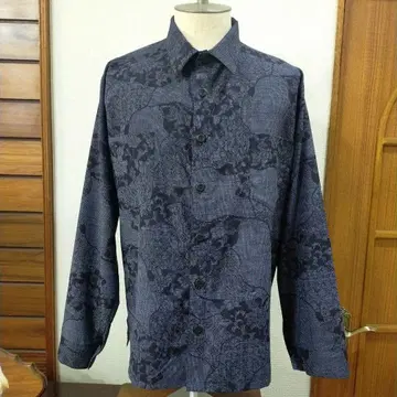 츠무기 남성용 드레스 셔츠 5 긴팔 네이비 x 블랙 핸드메이드