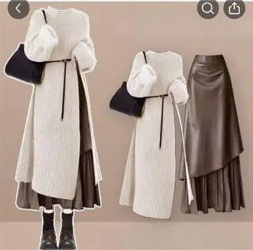 여성용 겨울용 수트 스웨터 포함 데님 스트랩 스커트 2세트