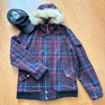 남성용 체크 블루종 & 캡