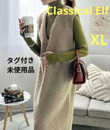 Classical Elf 페이크 링 울 V넥 오버롤 스커트 XL