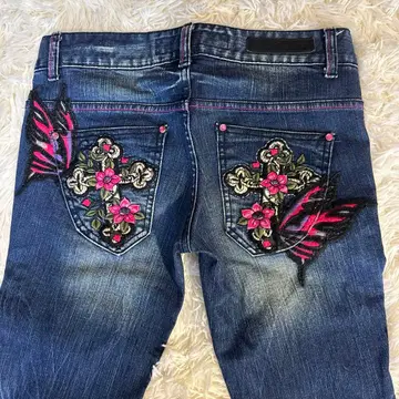 Grasshopper 자수 데님 꽃 나비 비쥬 사이즈 28 ( L )