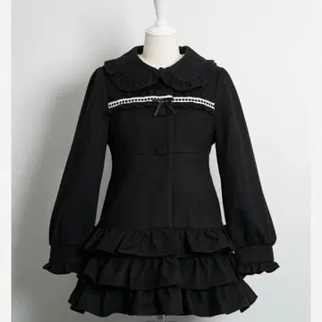 pium 사다리 레이스 티어드 미니 코트 블랙