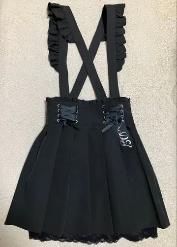 DearMyLove 서스펜더 부착 프릴 레이스업 플리츠 스커트