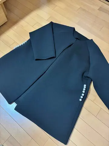 노카라 자켓 코트 블랙 펄 장식 분또 소재