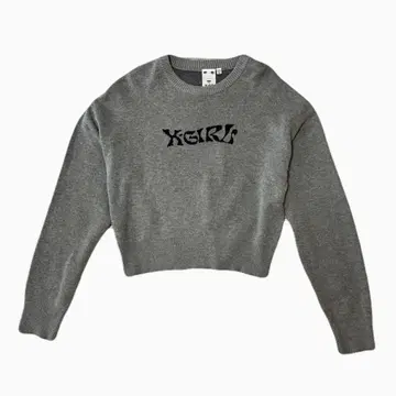 X-GIRL 나비 자수 크롭 스웨터 그레이