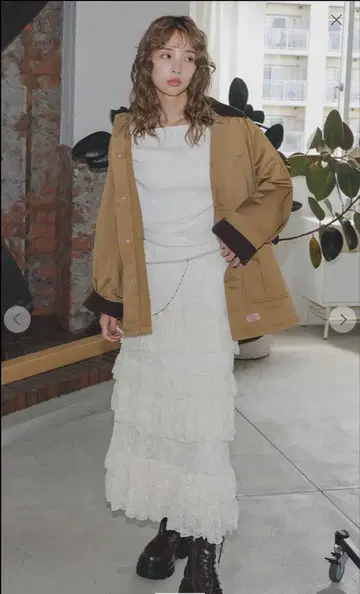 코코딜 레이스 티어드 머메이드 스커트