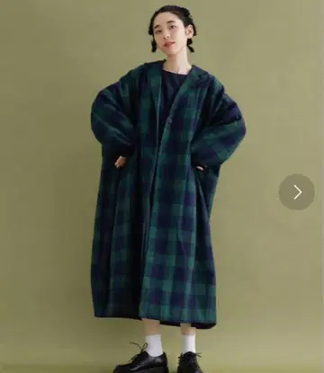 택 포함 미사용 새상품! merlot 체크 무늬 롱 코트 (그린)