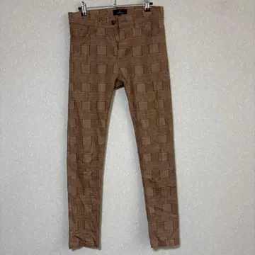브라운 체크 슬림핏 치노 팬츠