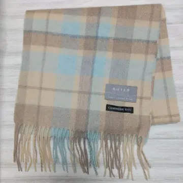 BUYER 바이어 머플러 캐시미어 100% 체크 무늬 베이지 스카이블루