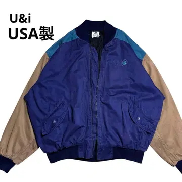 u&i USA제 절개 자켓 바이컬러 원포인트 자수 블루종