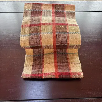 여름 오비 나고야 빨간색과 베이지 체크 무늬