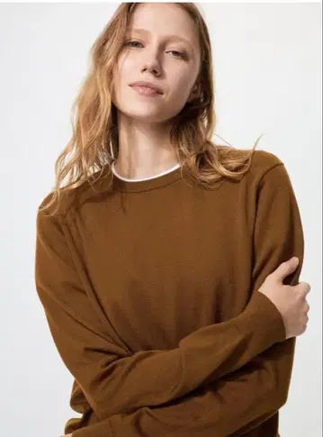 UNIQLO 메리노 크루넥 스웨터 브라운 XL