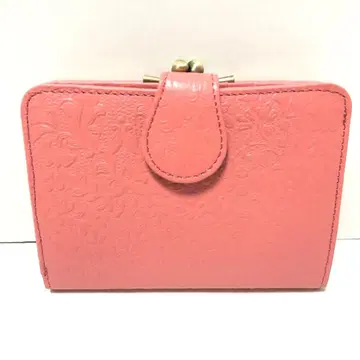 [ 미사용 새상품 ] 천연 가죽 장인 엠보 접이식 지갑 딸기색