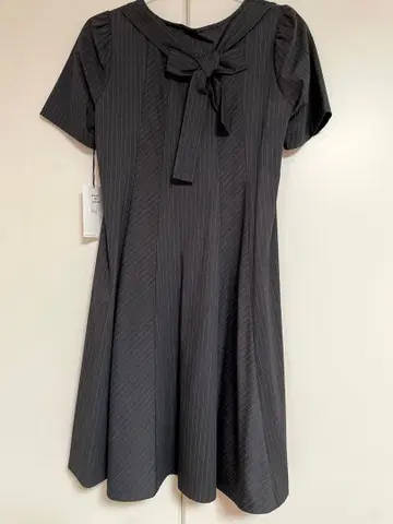 스트라이프 A라인 반팔 원피스 리본 포함