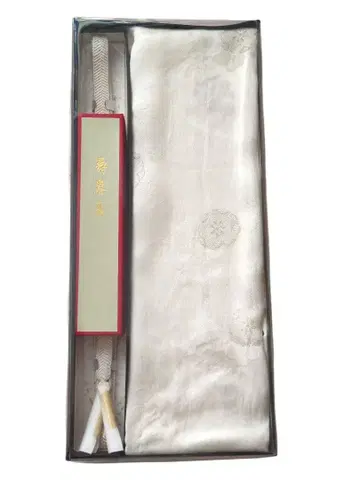 오비 장식 천 허리띠 부채 3종 세트 화이트 매화 무늬