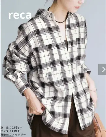 reca 체크 무늬 아이보리 셔츠 FREE 사이즈