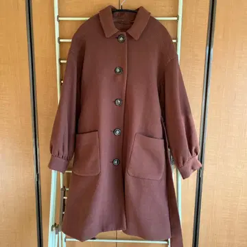 헤더 브라운 롱 코트 카라 탈부착 가능