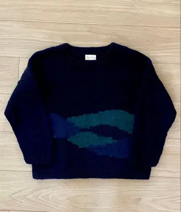 시삼 공방 네이비와 그린 니트 스웨터 긴팔