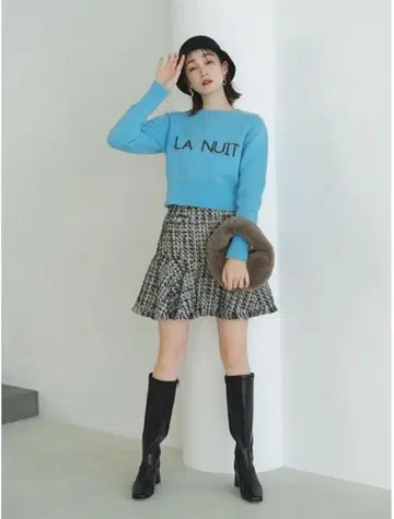 프린지 트위드 미니 스커트 릴리 브라운