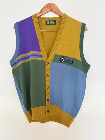 PGA 골프 니트 베스트 멀티 컬러 크레이지 패턴 자수