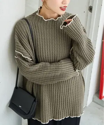 FREAK'S STORE 헤비 와플 메로우 하이넥 니트 올리브