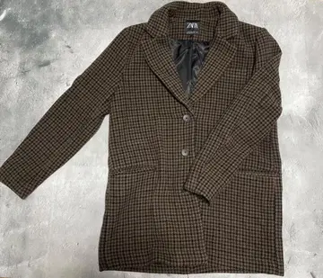 ZARA 체크 무늬 체스터 코트