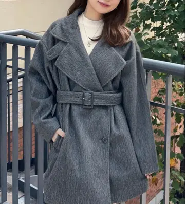 샤기 스탠드 미들 기장 오버코트 (미사용 새상품)